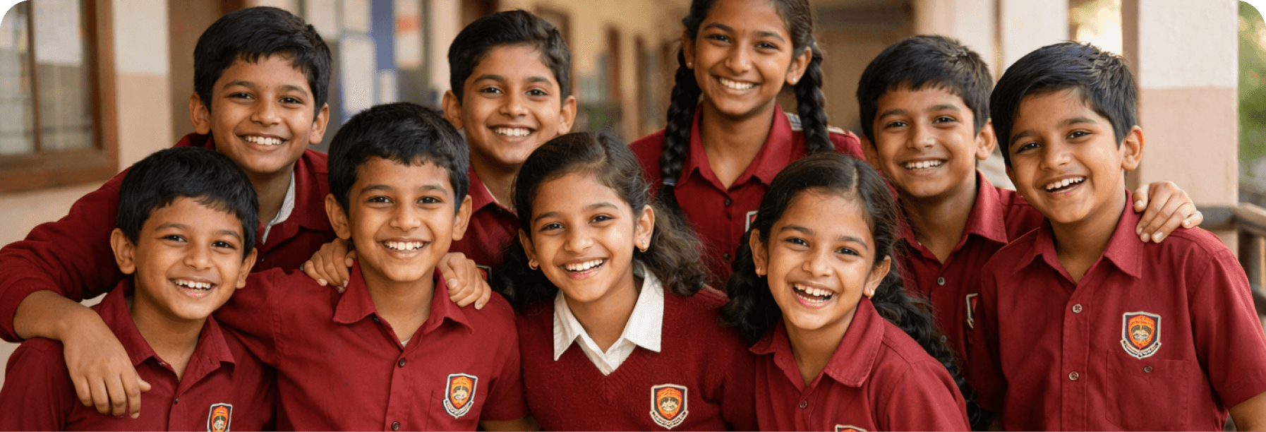 Group of children in red uniforms posing together