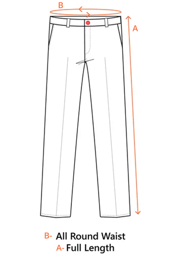 Measurement guide for pants with waist and length labels on a white background