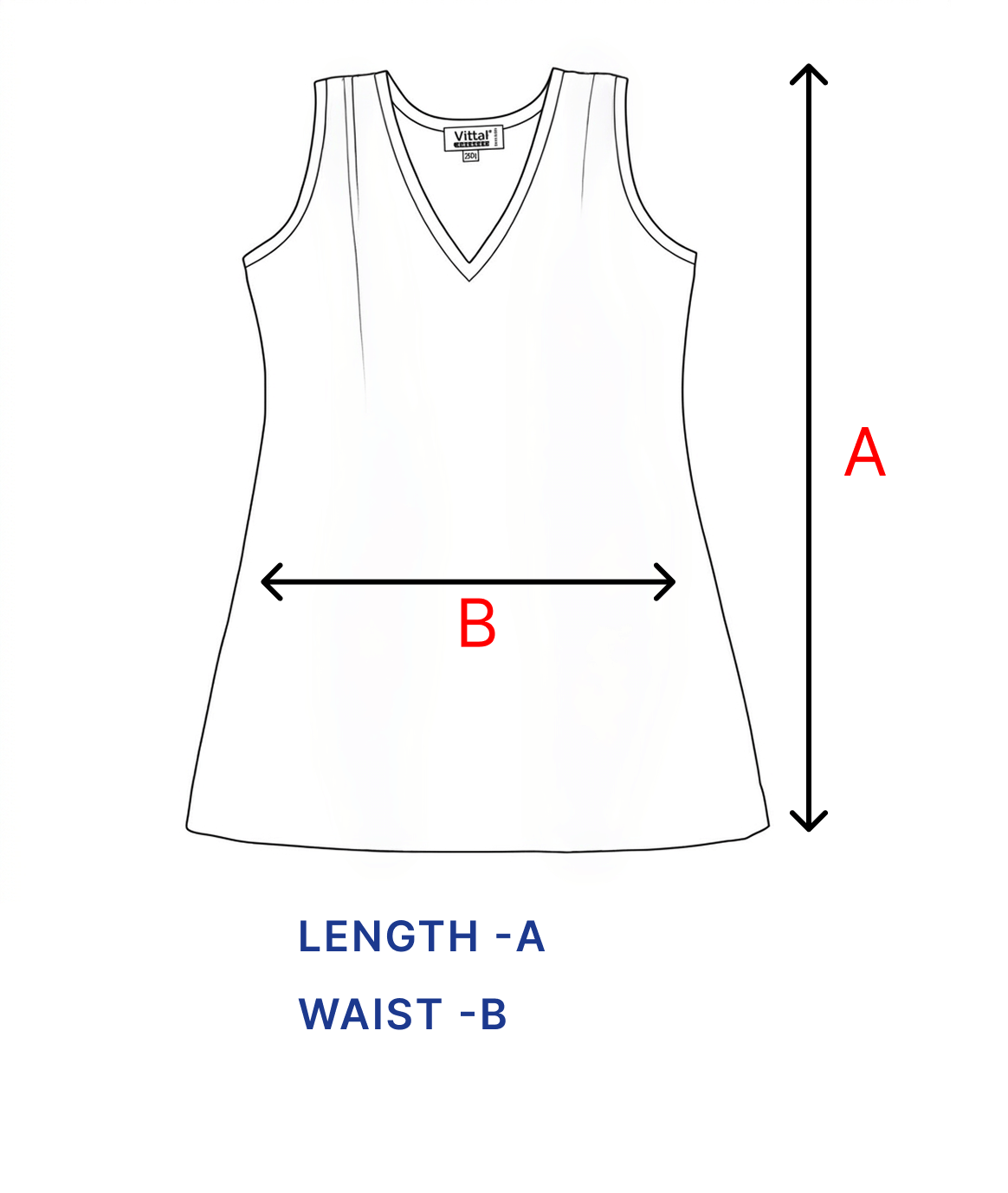 Measurement chart for a tank top with labeled length and waist dimensions.