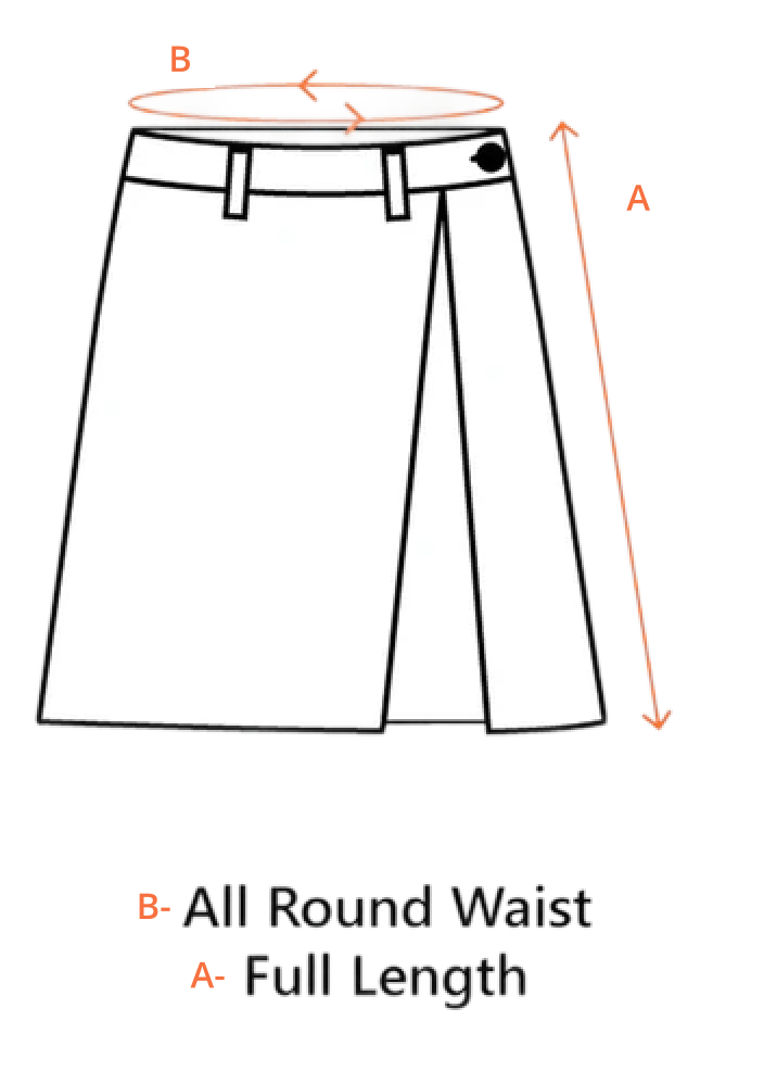 Measurement guide for a skirt with labeled waist and length dimensions.